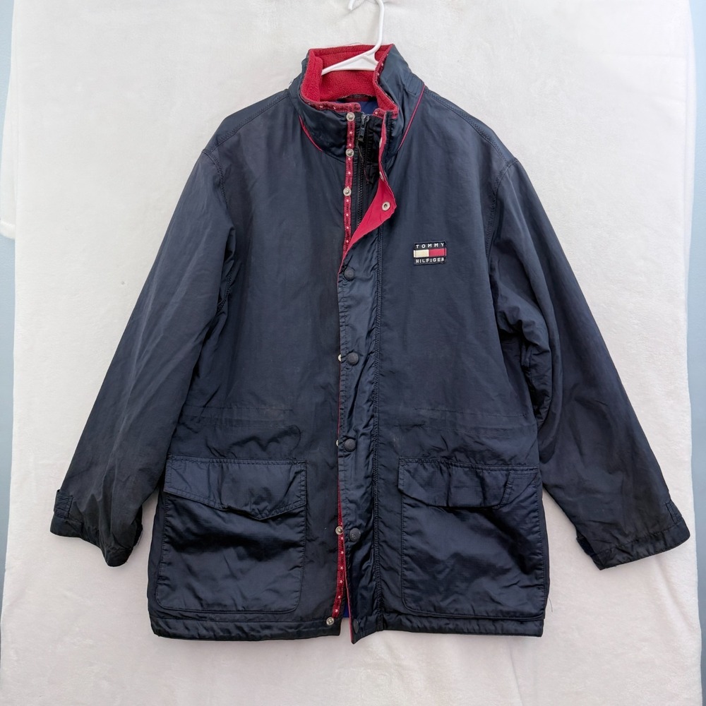 Vitnage Tommy Hilfiger Windbreaker Jacket Mens XL Blue Full Zip Fleece Line